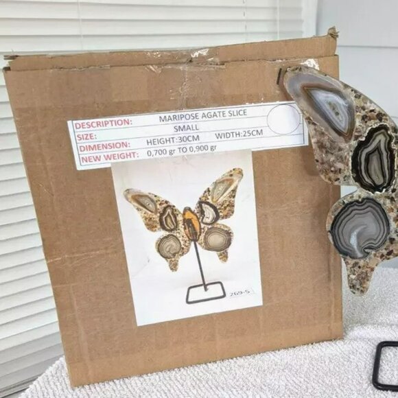 Maripose Sliced Agate Stone Butterfly on Stand Display - 12" - Picture 5 of 6